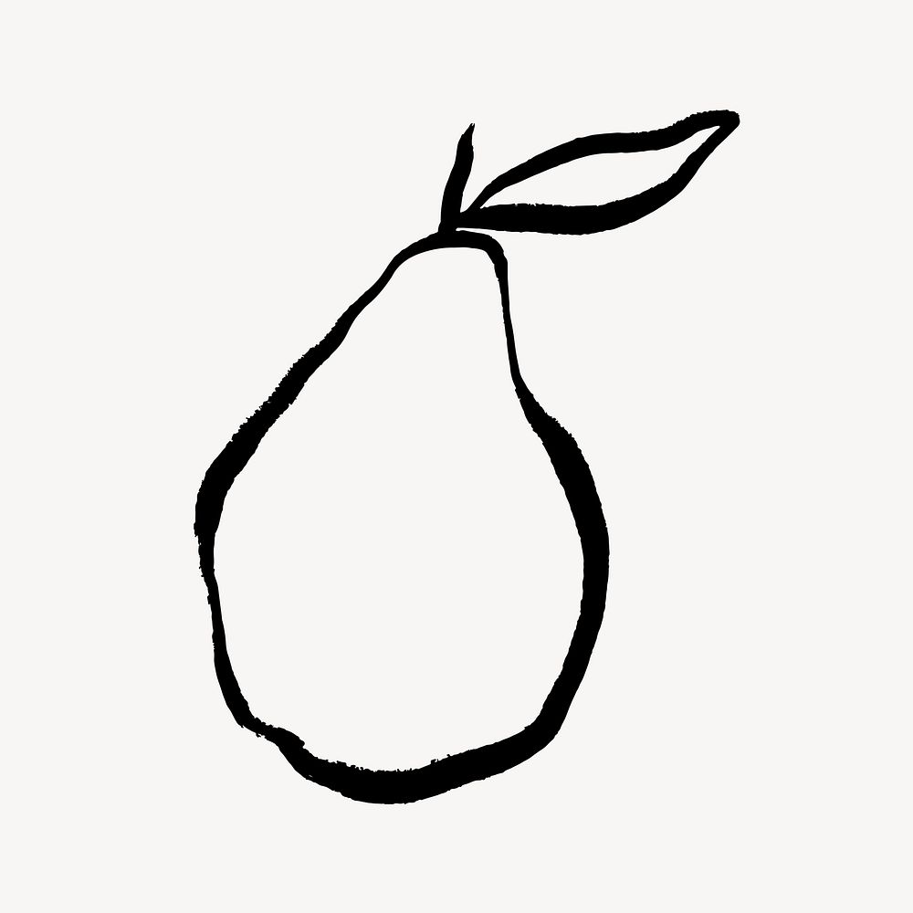 Pear doodle collage element, line art fruit illustration vector