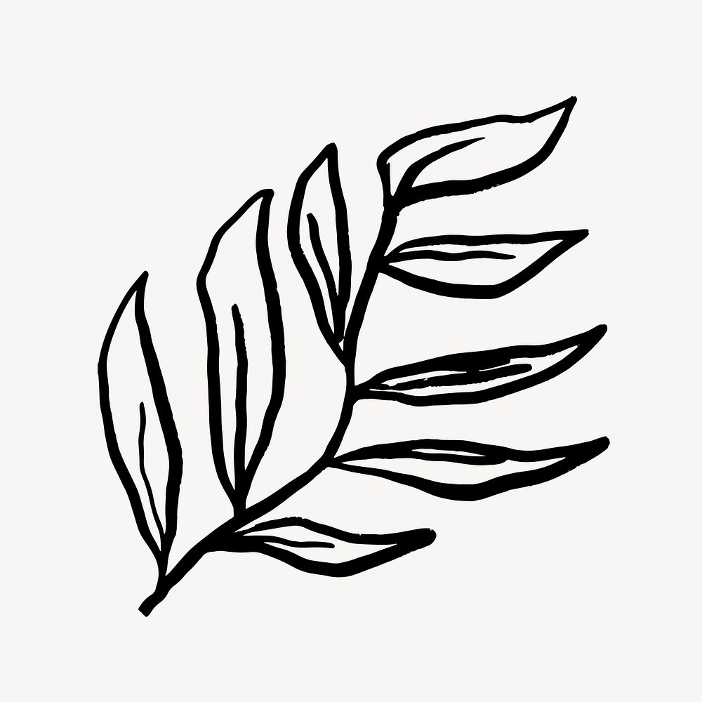 Leaf collage element,  ink brush design  vector