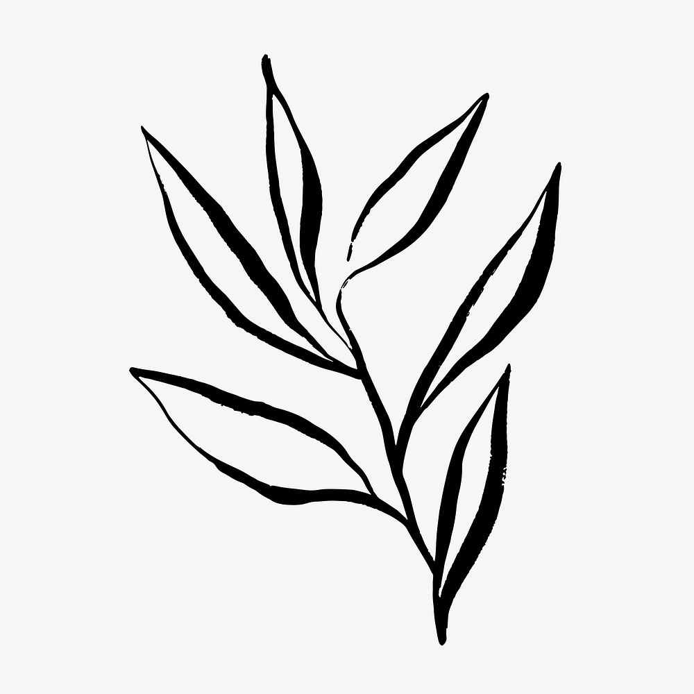 Leaf collage element,  ink brush design  vector