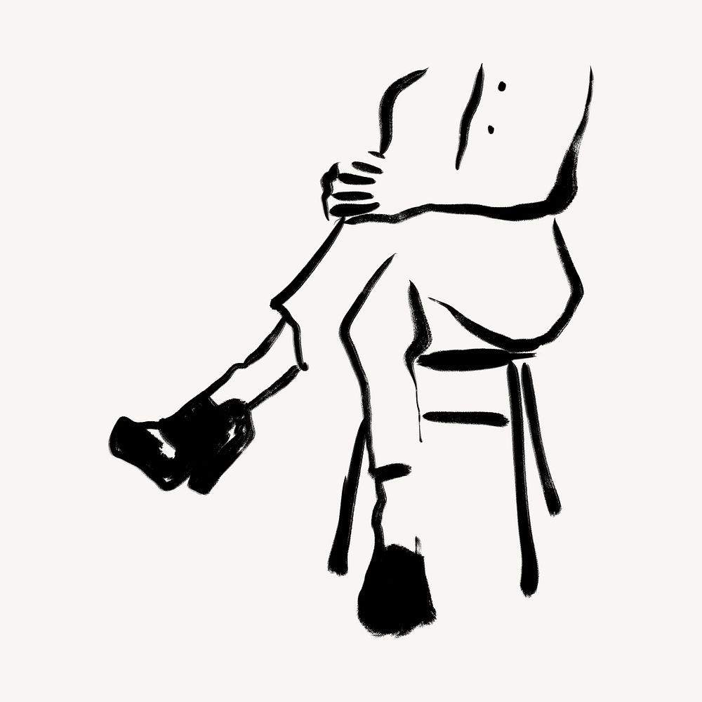 Person sitting collage element, line art illustration psd