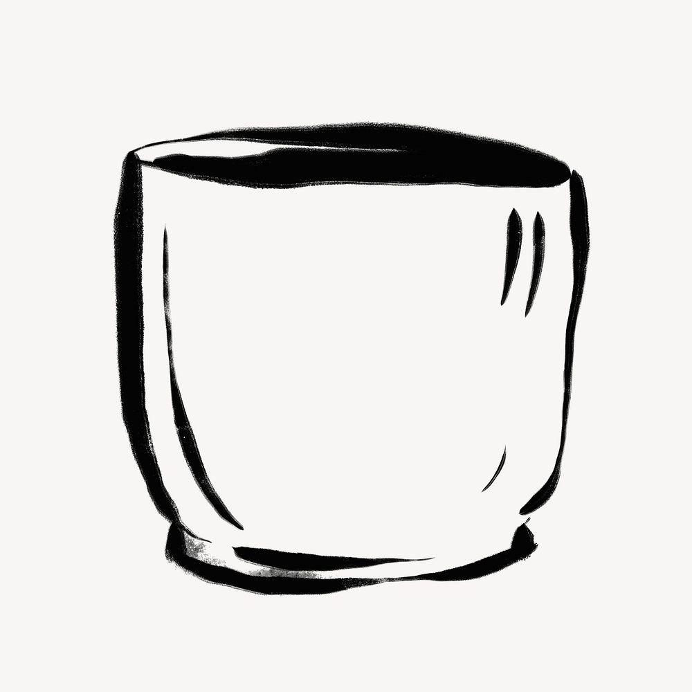 Cup doodle clipart, line art illustration psd