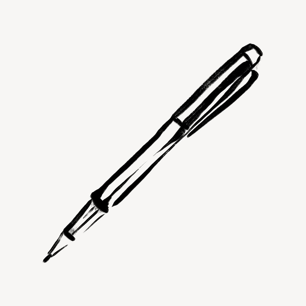 Pen doodle clipart, line art illustration psd