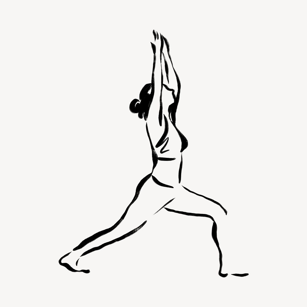 Yoga pose collage element, line art illustration psd