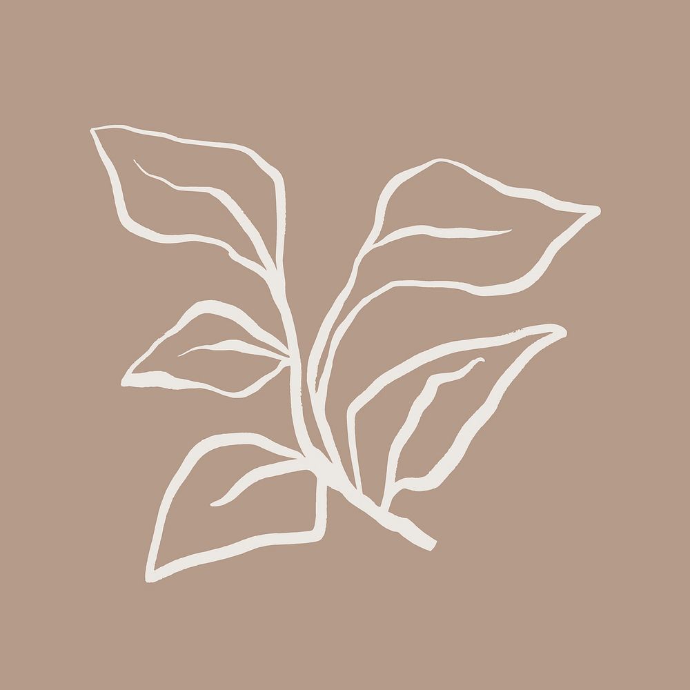 Beige leaf line art, aesthetic botanical  illustration