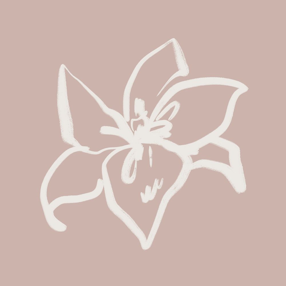 Beige lily collage element, line art aesthetic design   psd