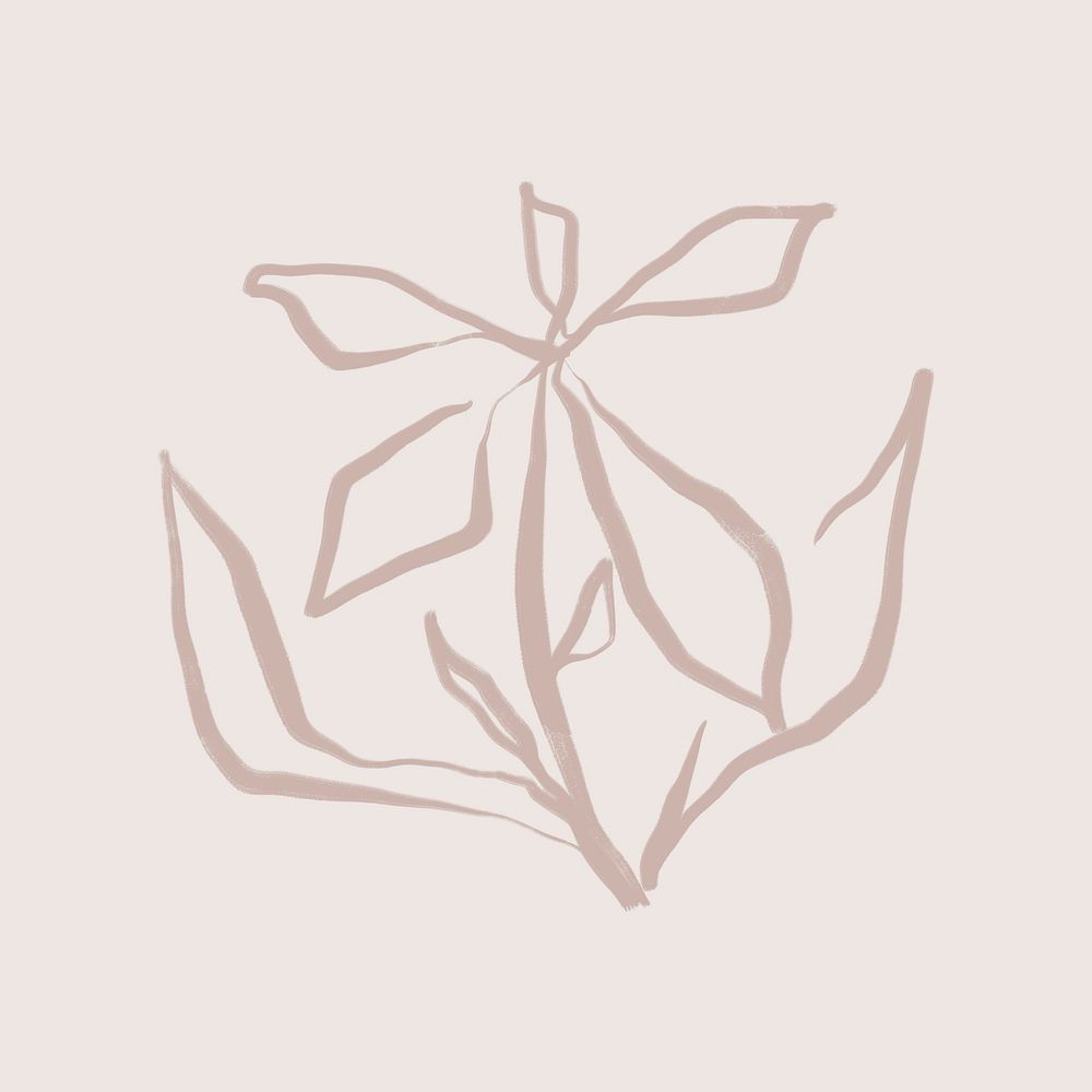 Beige flower collage element, line art aesthetic design   psd