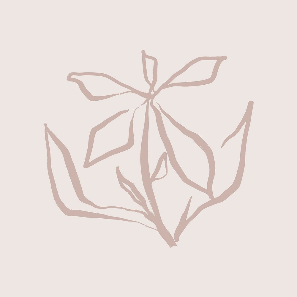 Beige flower collage element, line art aesthetic design   vector