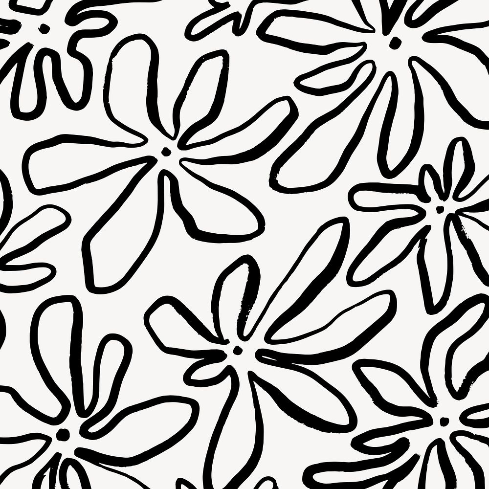 Flower pattern background, black and white design vector