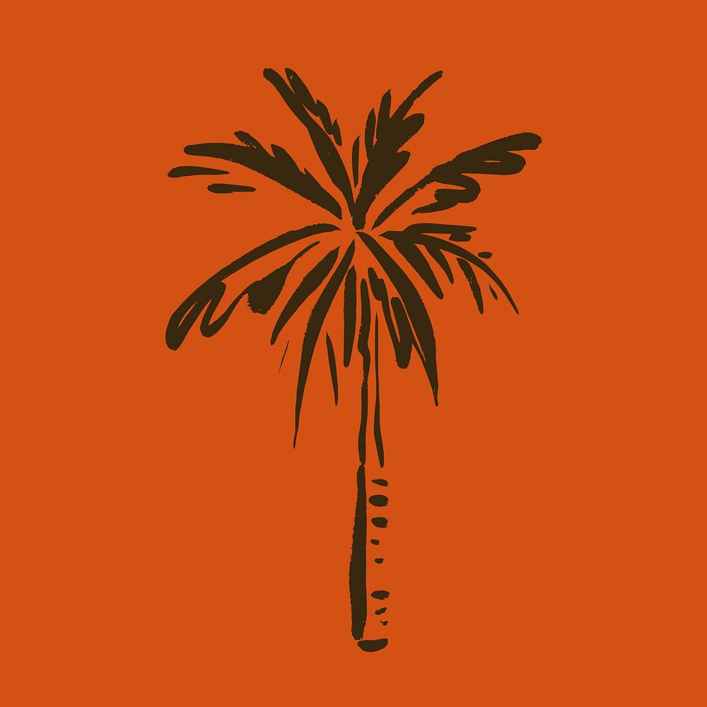 Palm tree doodle collage element, botanical illustration psd