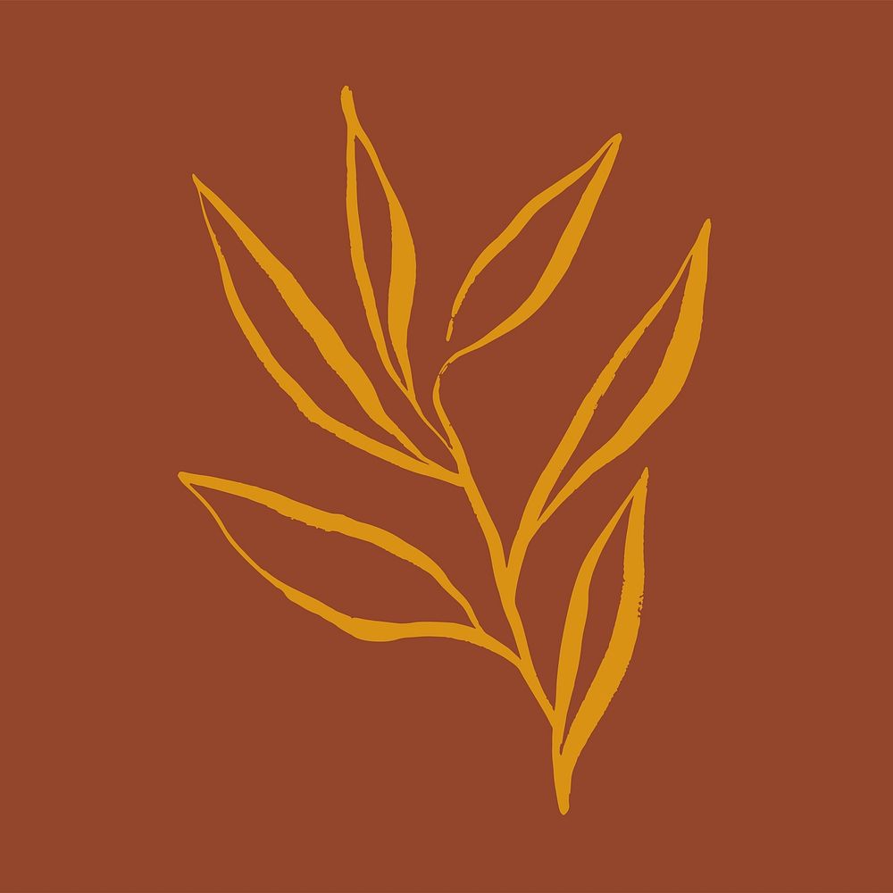Yellow leaf line art, aesthetic botanical illustration