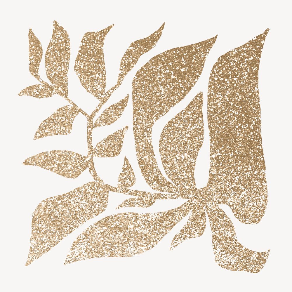 Gold leaf collage element, aesthetic botanical psd