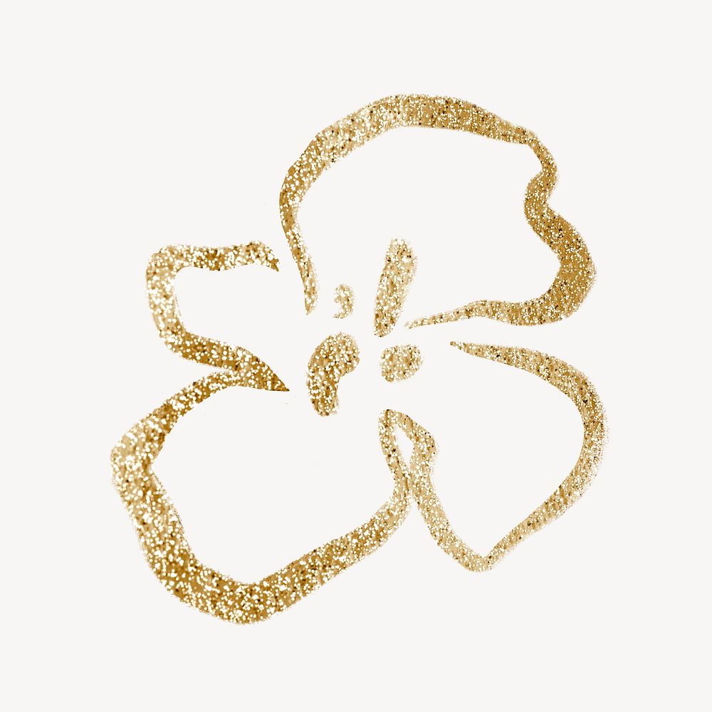 Gold flower collage element, glittery design  psd