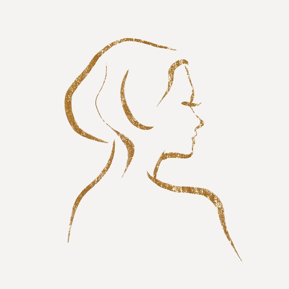 Aesthetic woman collage element, gold drawing illustration vector