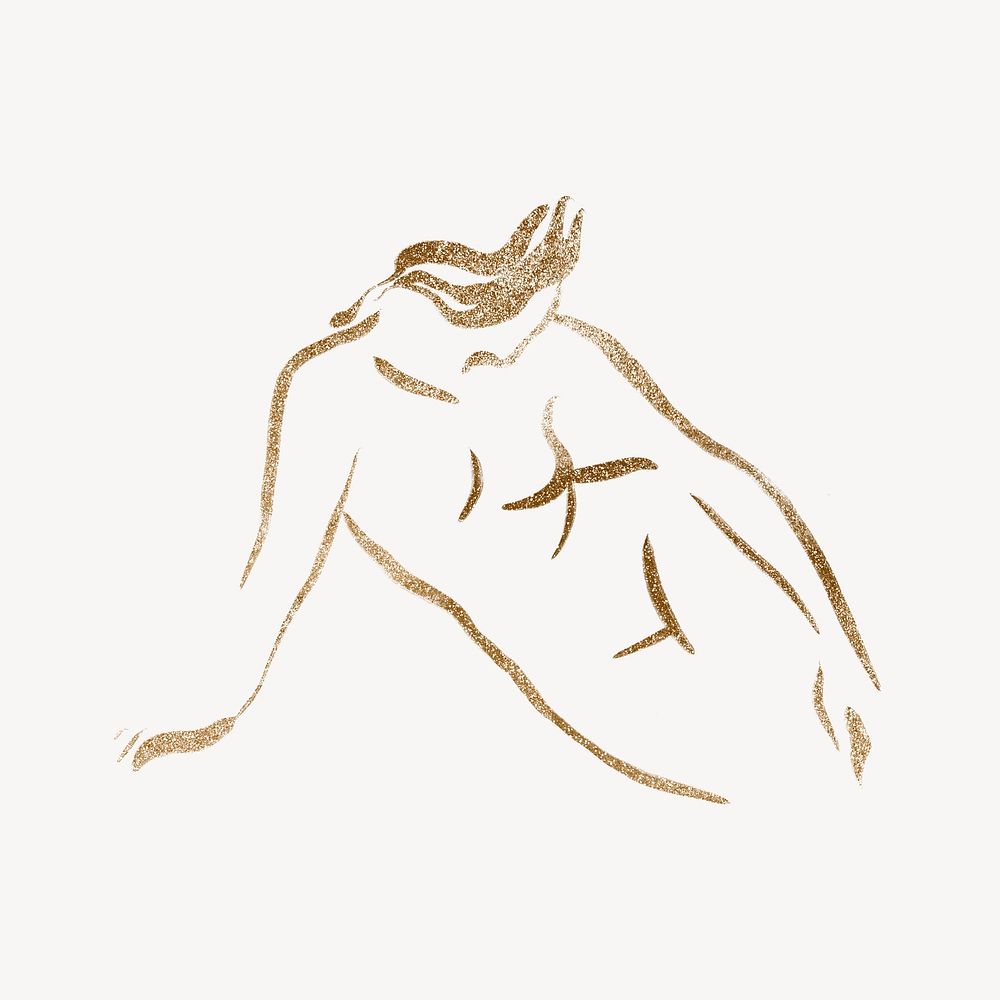 Female body collage element, gold drawing illustration