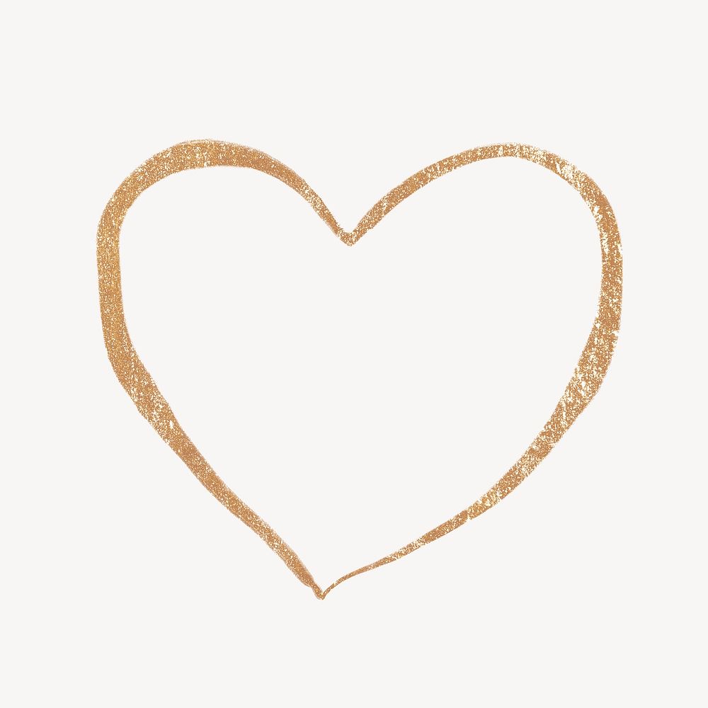 Golden heart clipart, line art illustration psd
