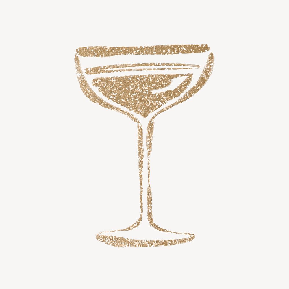 Champagne gold glitter collage element, beverage illustration vector