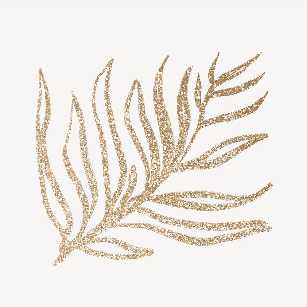 Gold aesthetic  leaf collage element, aesthetic botanical psd