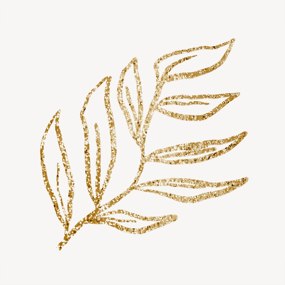 Gold aesthetic  leaf collage element, aesthetic botanical psd