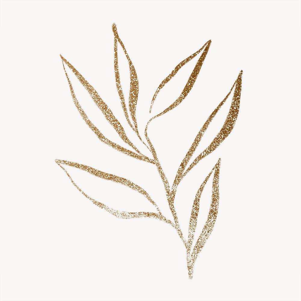 Gold leaf collage element, aesthetic botanical psd