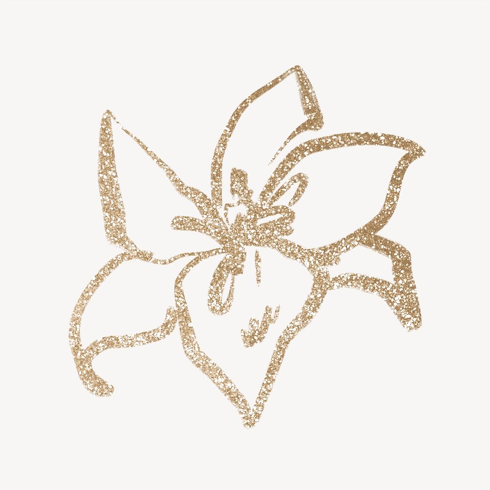 Gold lily collage element, glittery design  psd