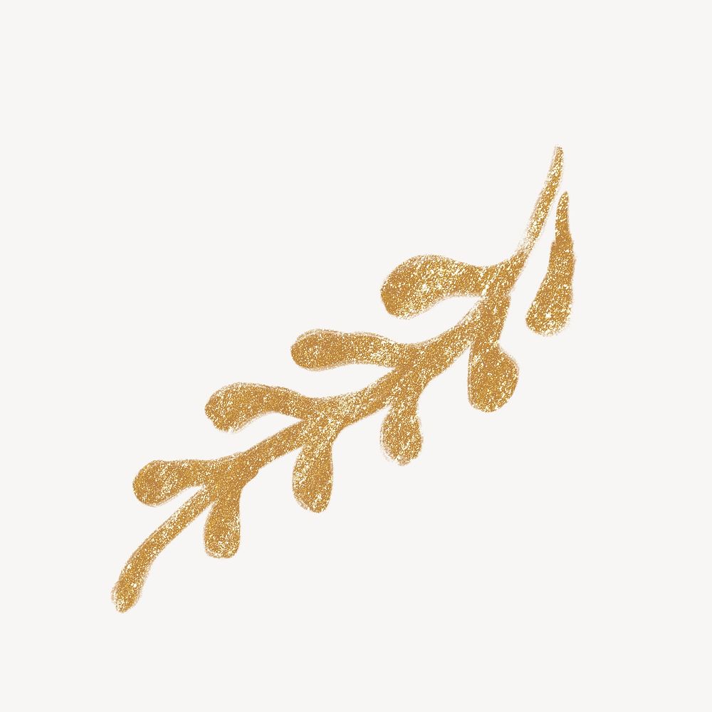 Gold leaf collage element, botanical glittery design  psd