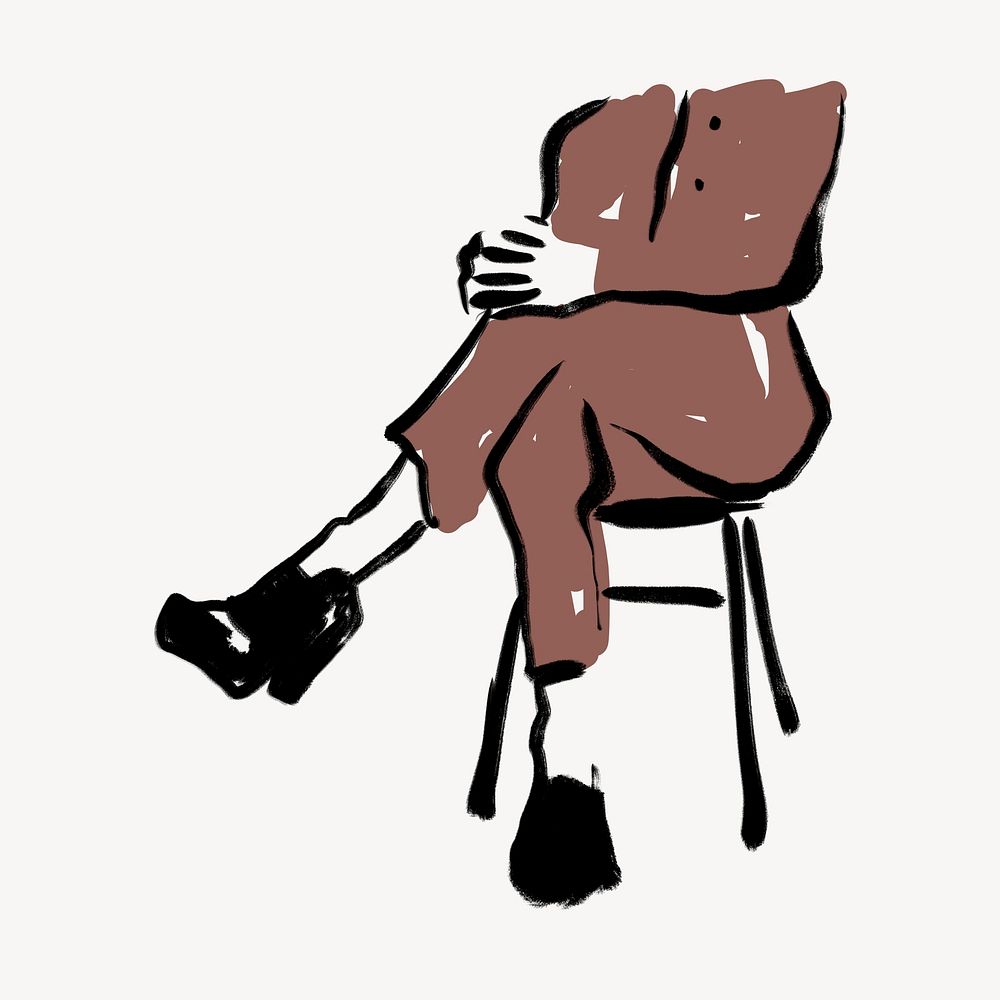 Person sitting collage element, line art illustration psd