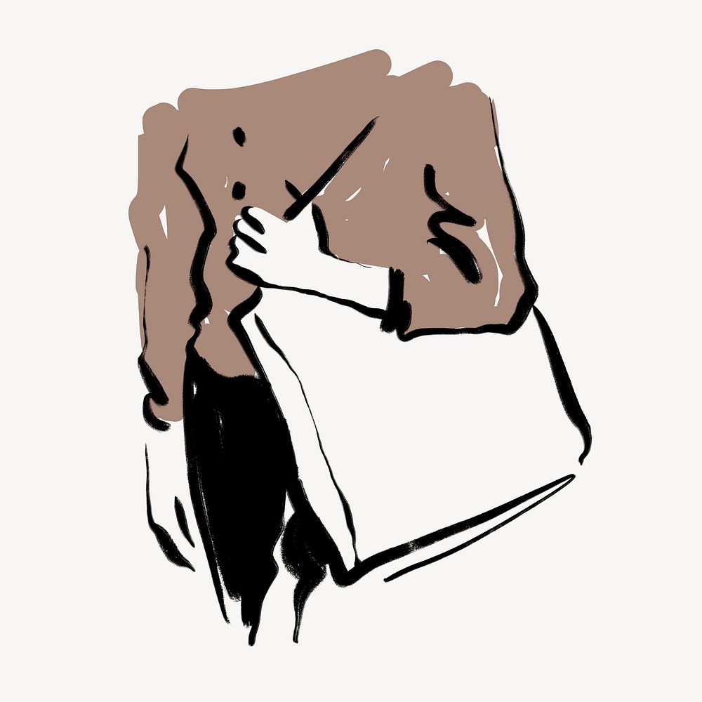 Tote bag collage element, line art illustration psd