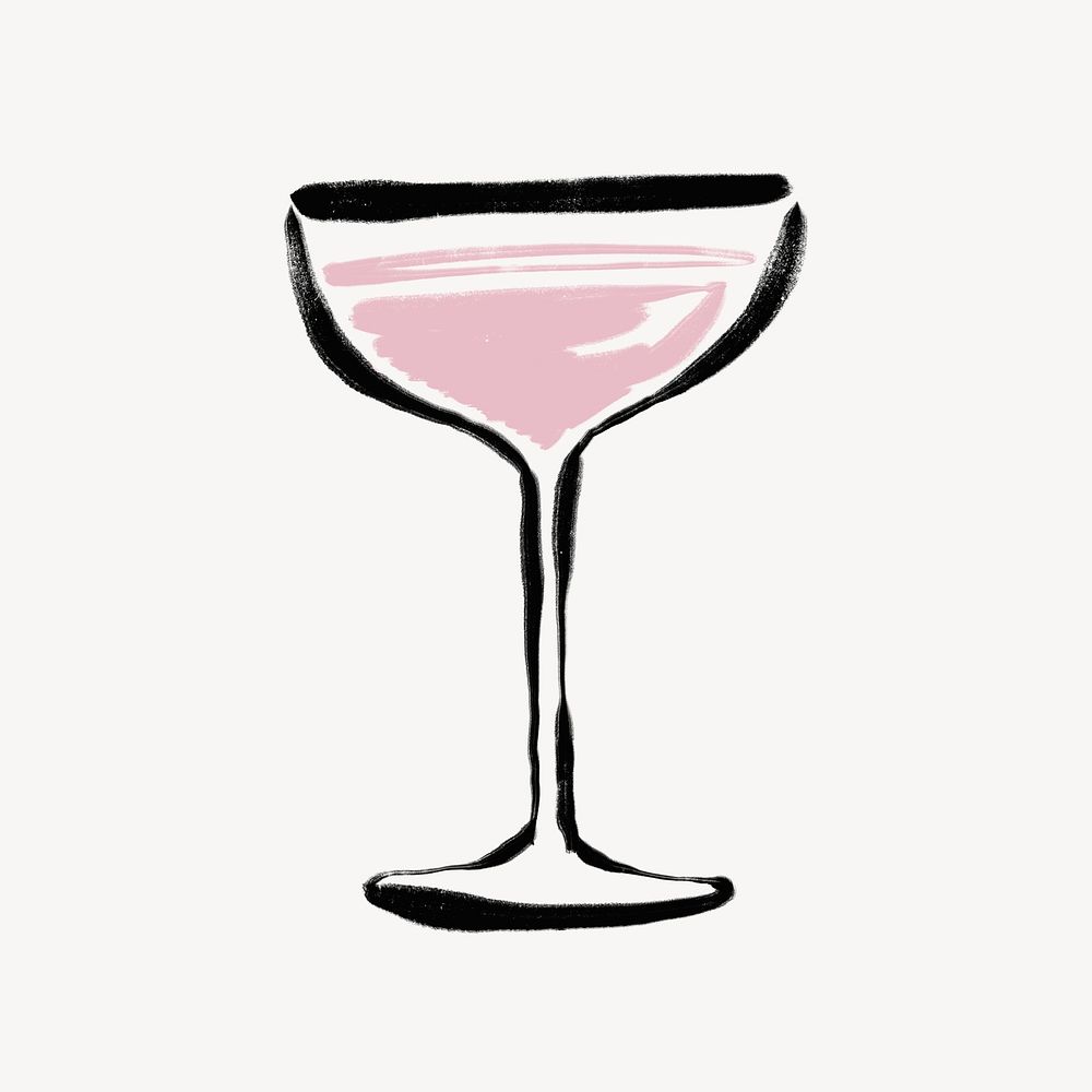 Champagne coupe collage element, beverage illustration psd
