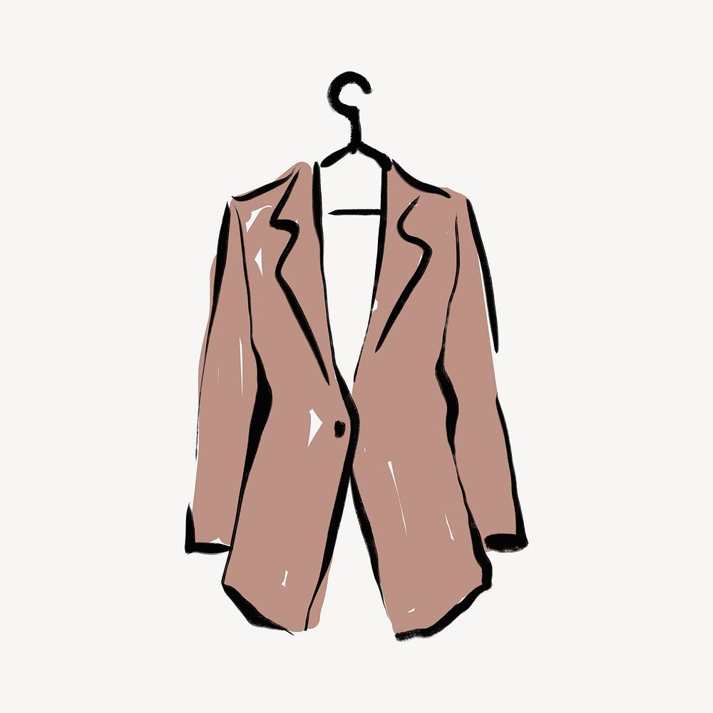 Women's blazer collage element, line art illustration psd