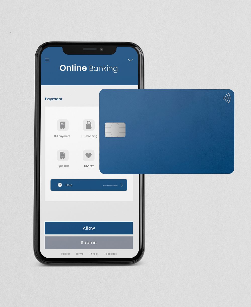 Online mobile banking application, phone screen