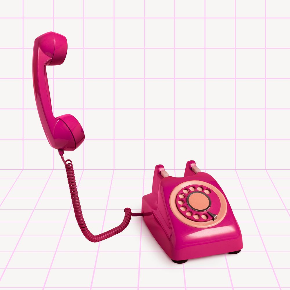 Pink retro phone collage element psd