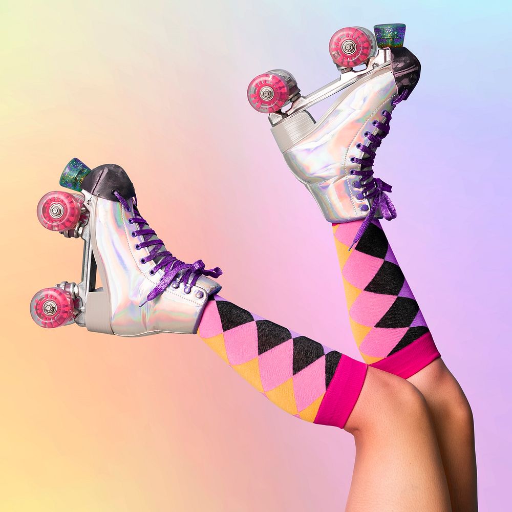 Woman wearing roller skates, funky design