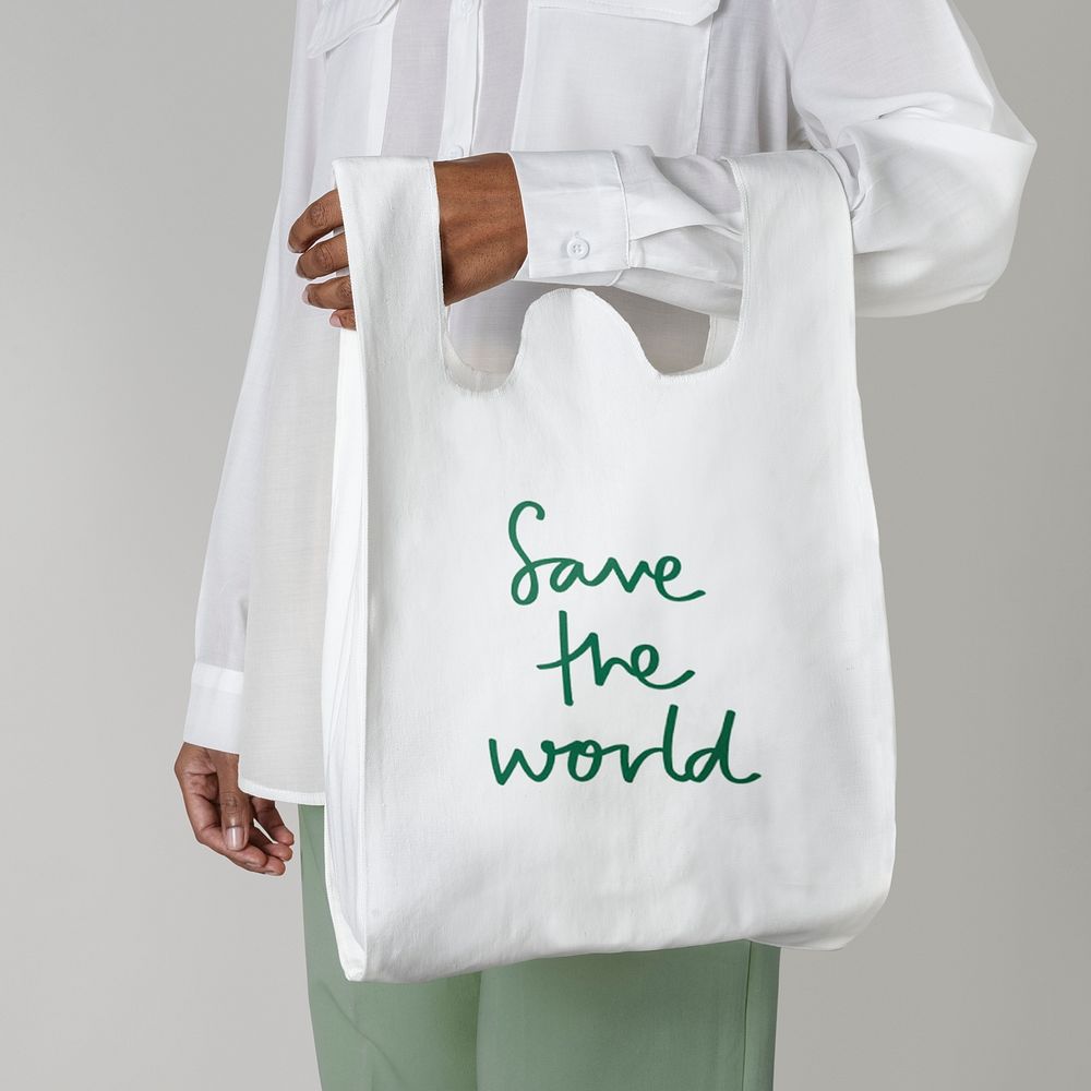 Save the world reusable grocery bag mockup 
