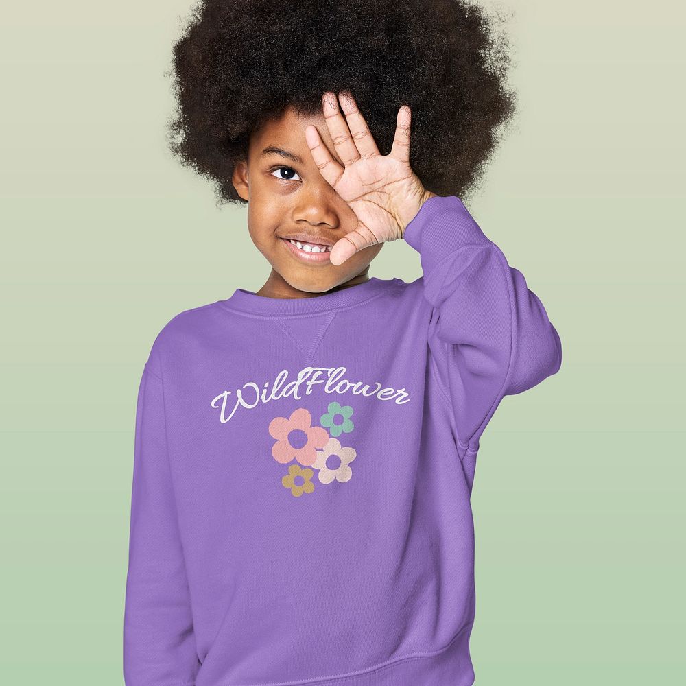 African boy wearing purple long sleeve, kid's fashion photo