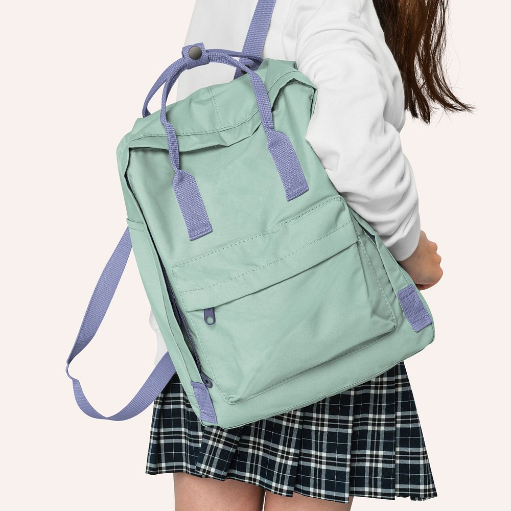Mint student backpack psd mockup for back to school fashion shoot