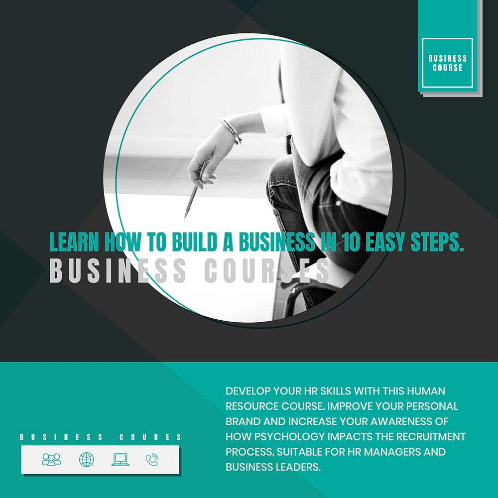 Business courses Instagram post template, education ad vector