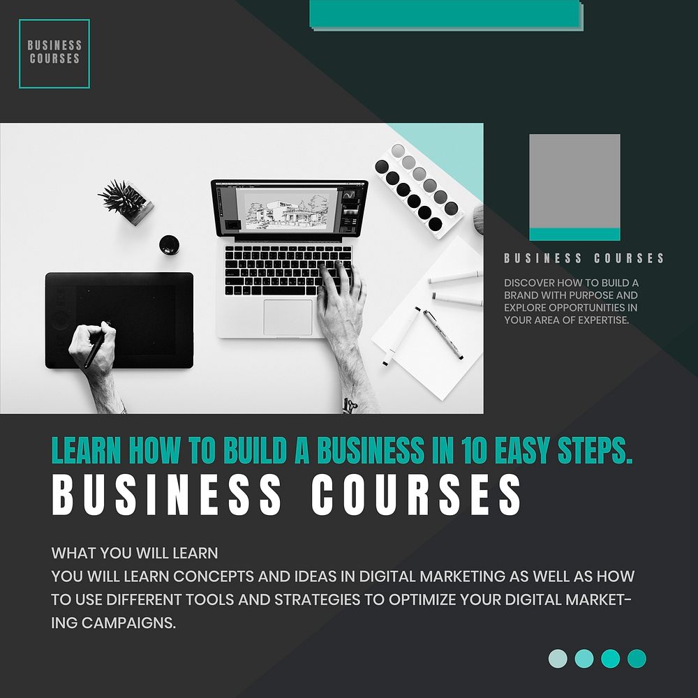 Business courses Instagram post template, education ad vector