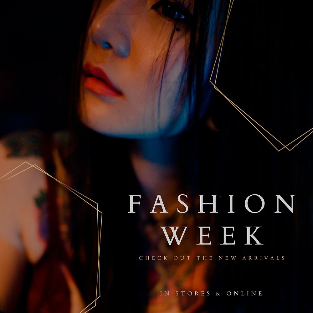 Fashion week Instagram post template, aesthetic woman photo vector