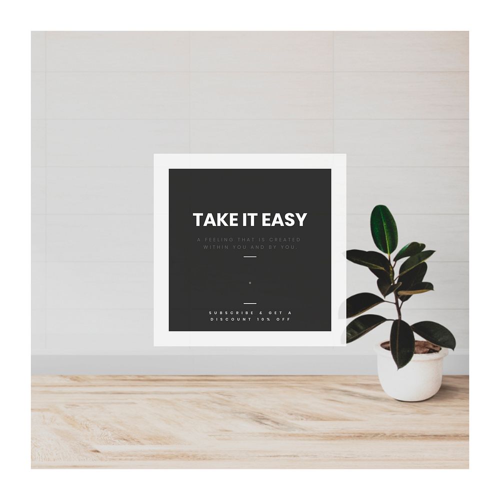 Aesthetic houseplant Instagram post template, take it easy quote vector