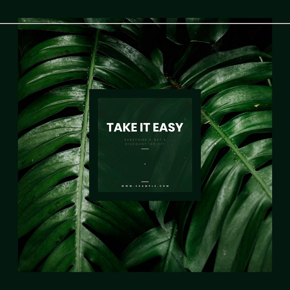 Plant aesthetic Instagram post template, take it easy quote vector
