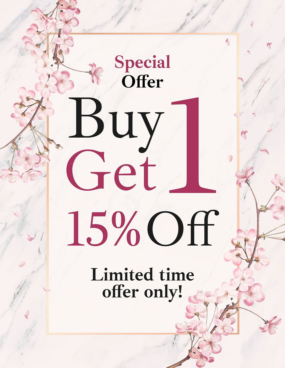 Special offer flyer template, cherry blossom, editable text vector
