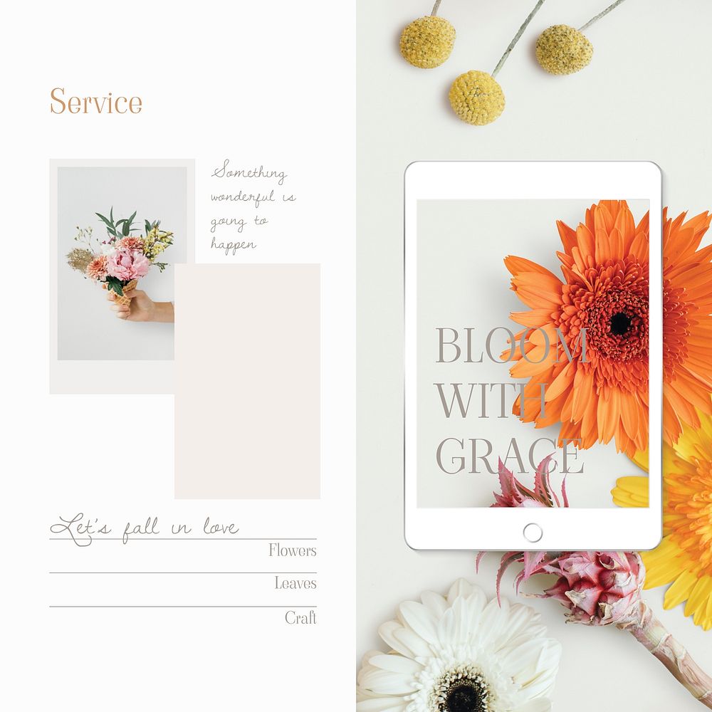 Flower aesthetic Instagram post template, business branding vector