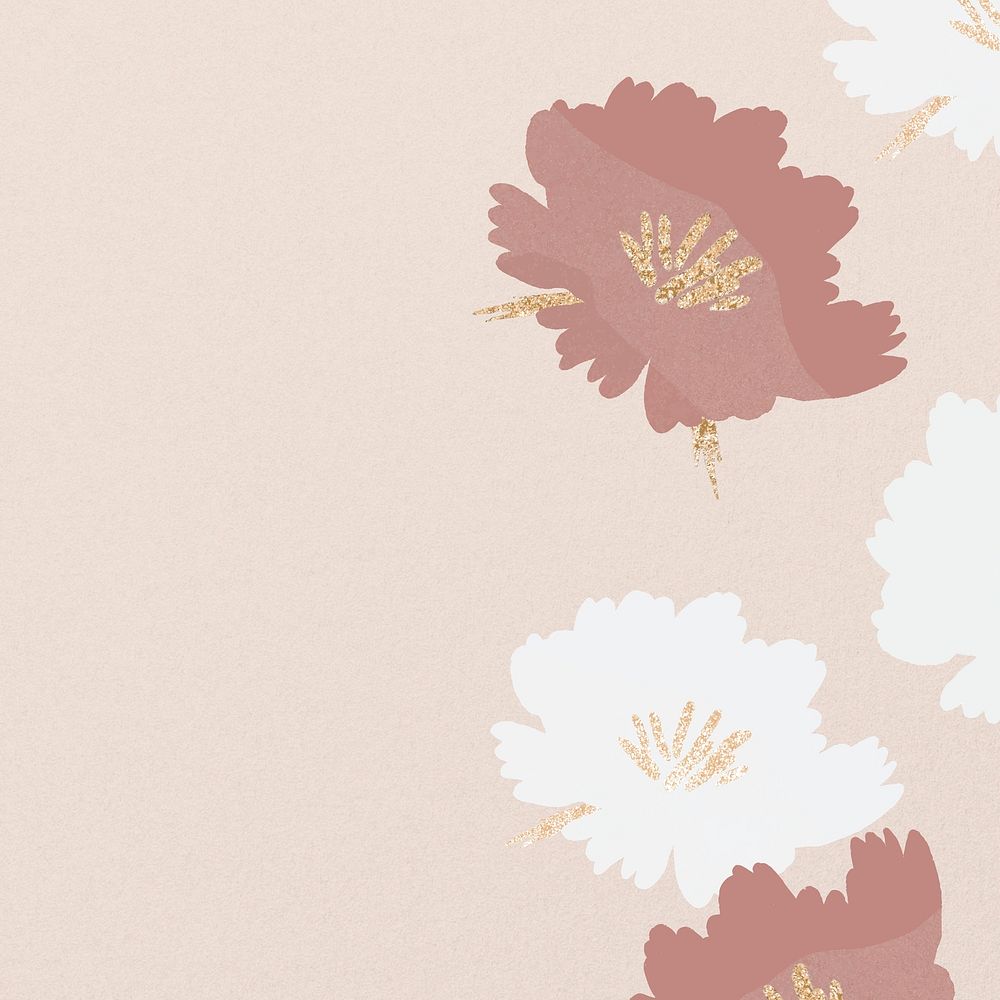 Pink flower border background, aesthetic design psd