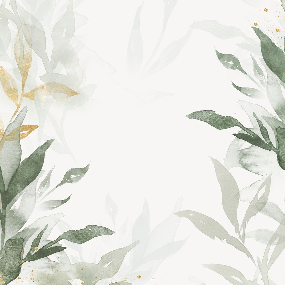 Watercolor leaf border background, aesthetic design psd
