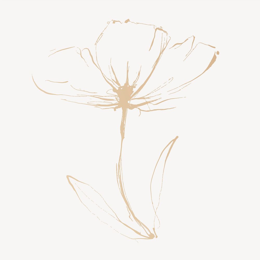 Drawing flower collage element, beige design vector