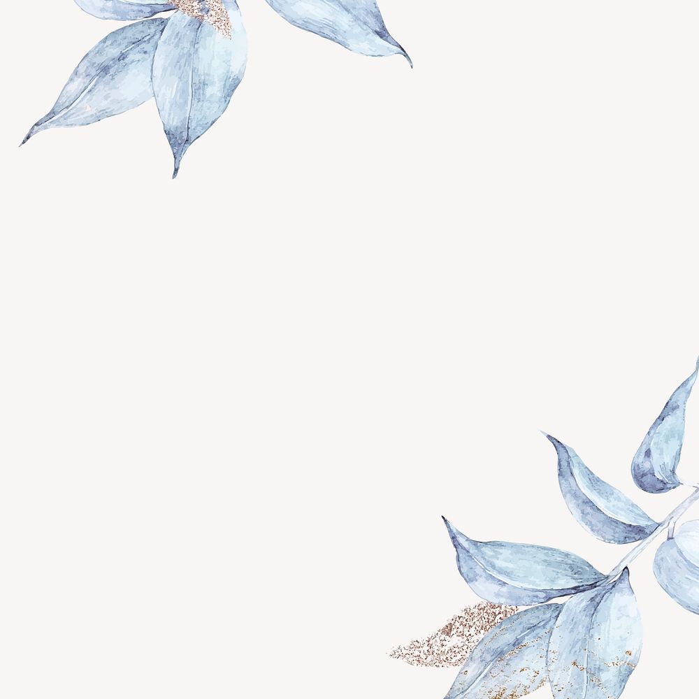 Blue leaf border background, aesthetic design psd
