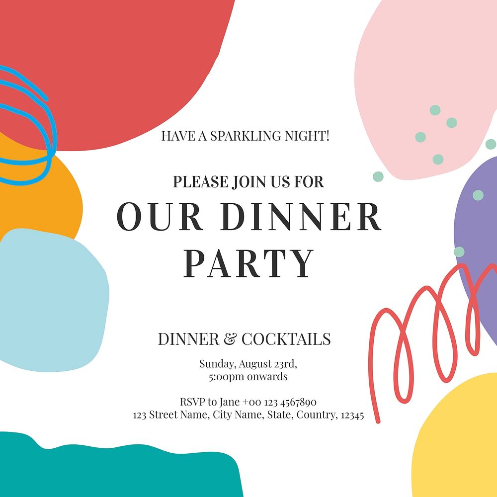 Dinner party Instagram post template, editable text psd