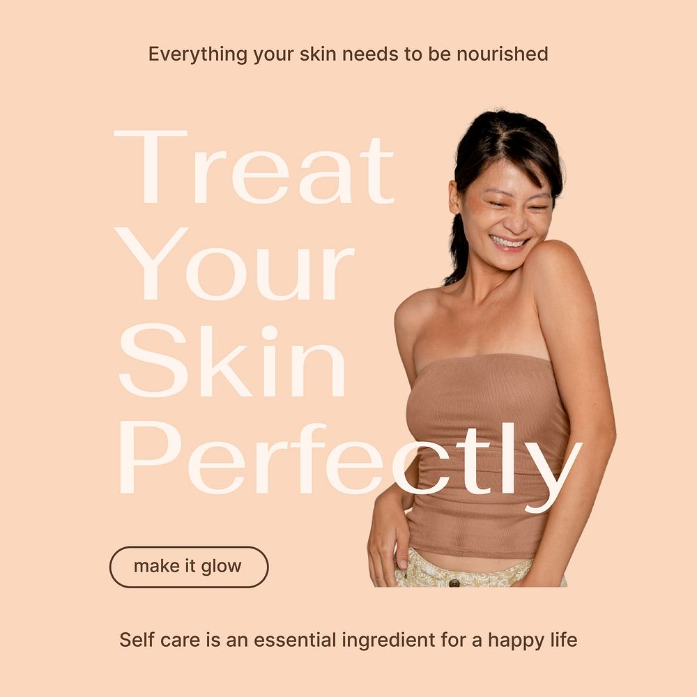 Peachy minimal Instagram post template, skincare ad vector