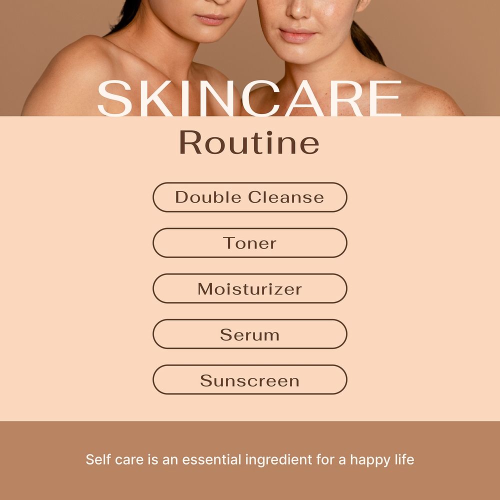 Skincare routine Instagram post template, earth tone design vector