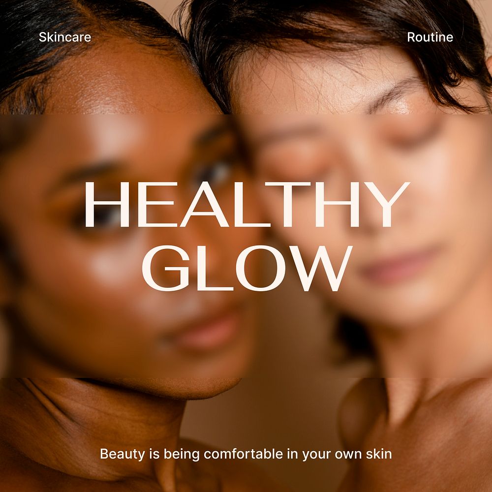 Glowy skin Instagram post template, skincare ad vector